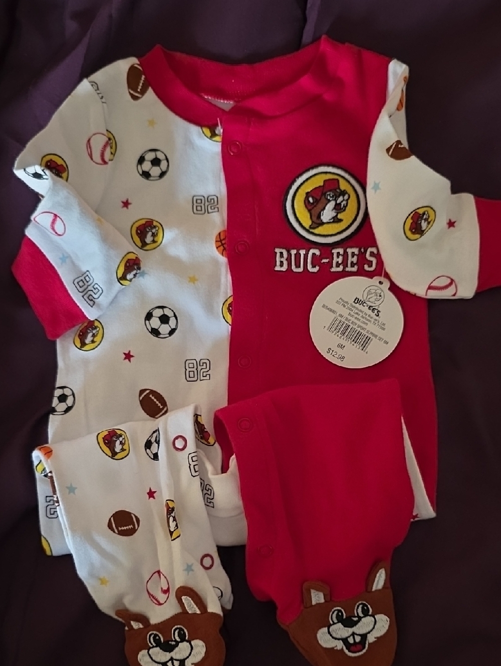 BUC-EE'S Red & White Baby One-Piece Footed Pajamas